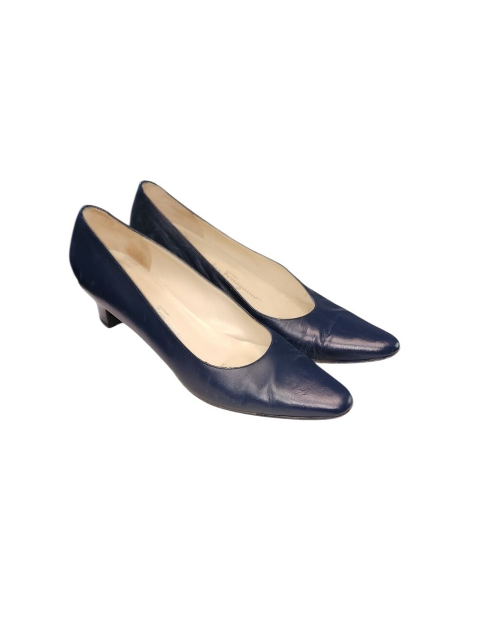 Salvatore Ferragamo Women Vintage Leather Navy Blue Pumps Size 7.5B.